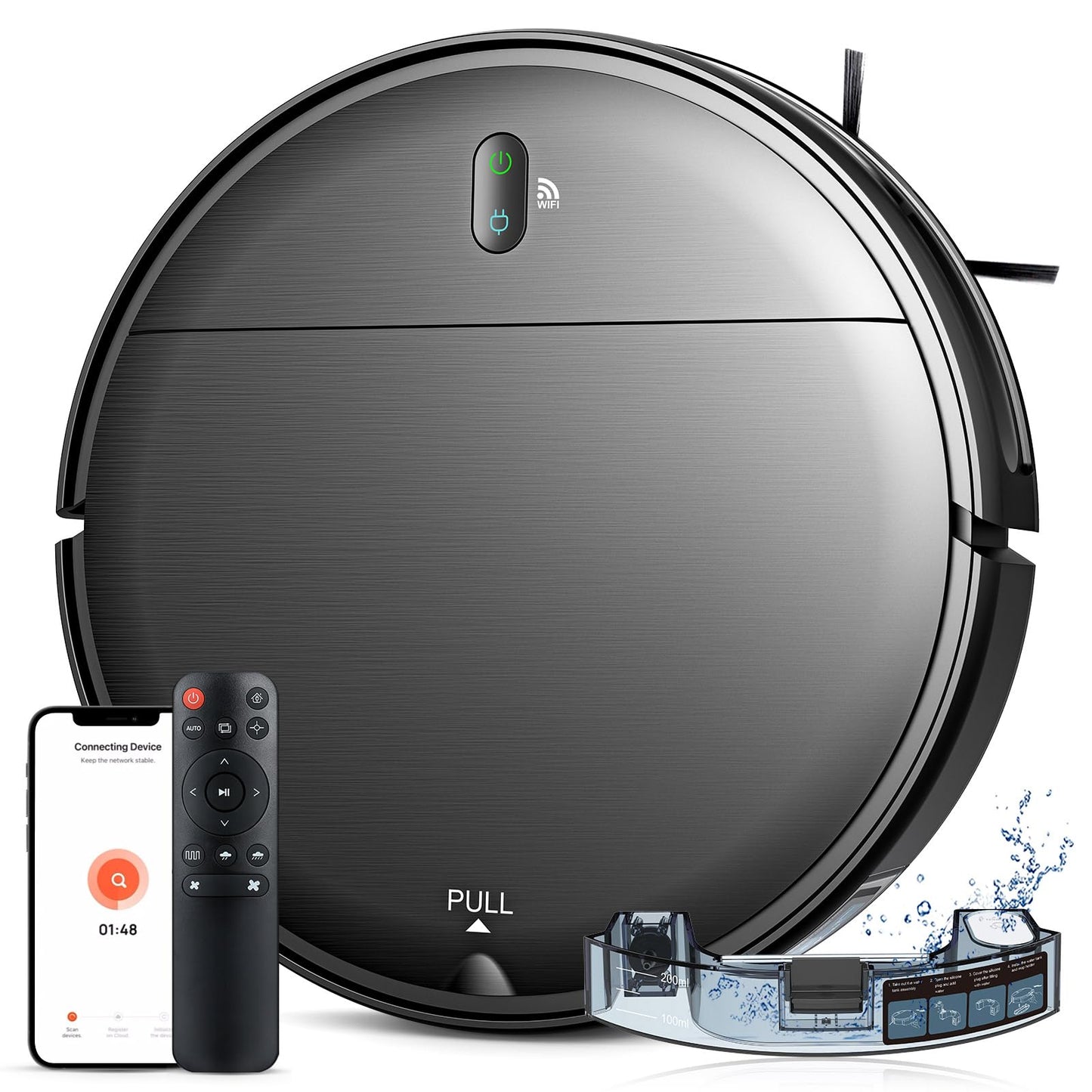 Robot Vacuum and Mop, 2 in 1 Robotic Vacuum Cleaner with Schedule, App/Voice, Slim Mopping Vacuum Robot with Watertank and Dustbin, Self-Charging, Easy of Use, Ideal for Hard Floor, Pet Hair, Carpet