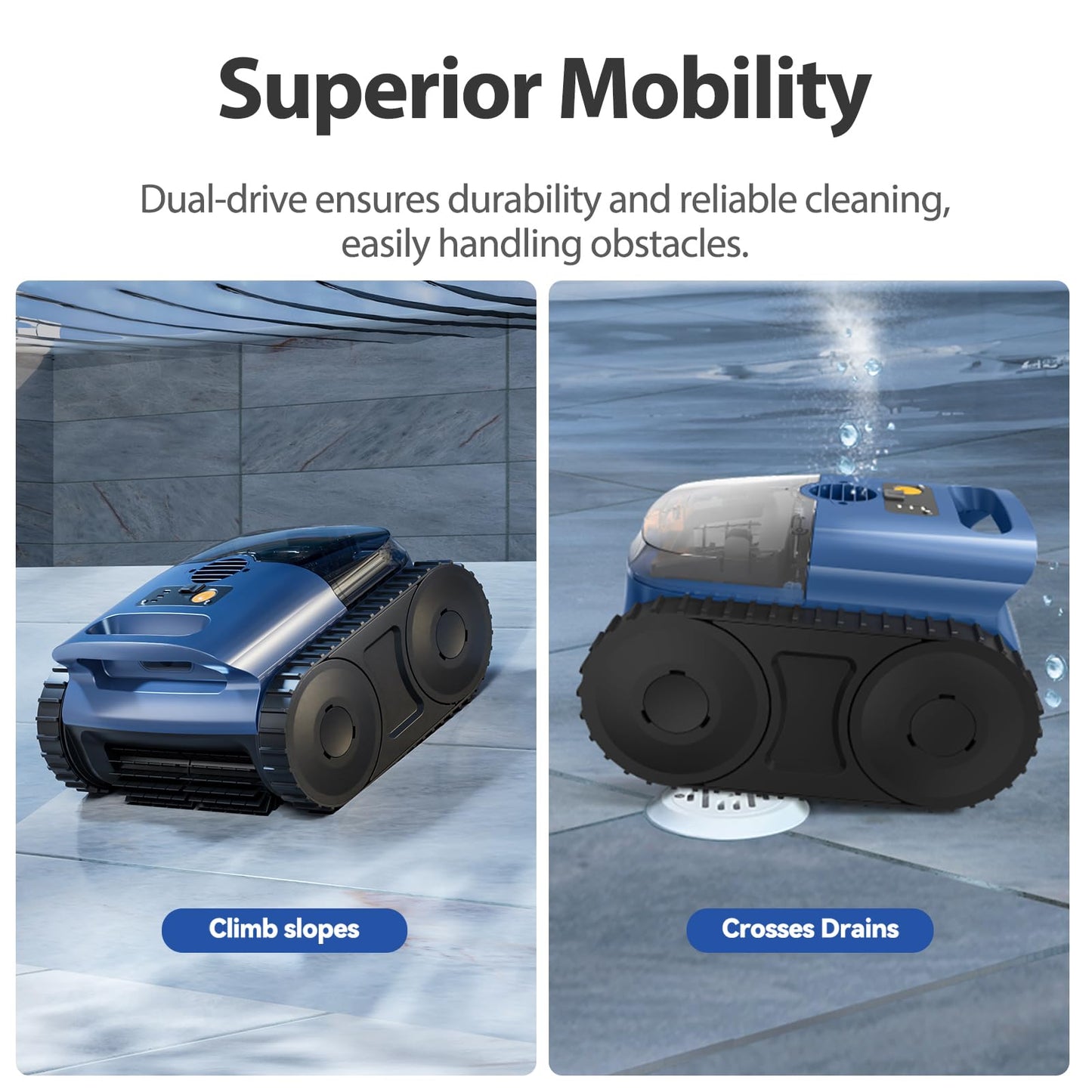 Pool Vacuum for Above Ground Pool & Inground Pools, Smart Navigation Robtic Pool Cleaner with Up to 180 Mins Run time & 2150 Sq.ft, Wall and Waterline Cleaning Vacuum