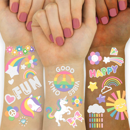 118 PCS Unicorn Rainbow Temporary Tattoo Kids, Glitter Crown Fake Tattoo for Girls’ Party Favors Birthday Supplies Decorations, Princess Tattoos Sticker for Kids 6 7 8 9 10 year