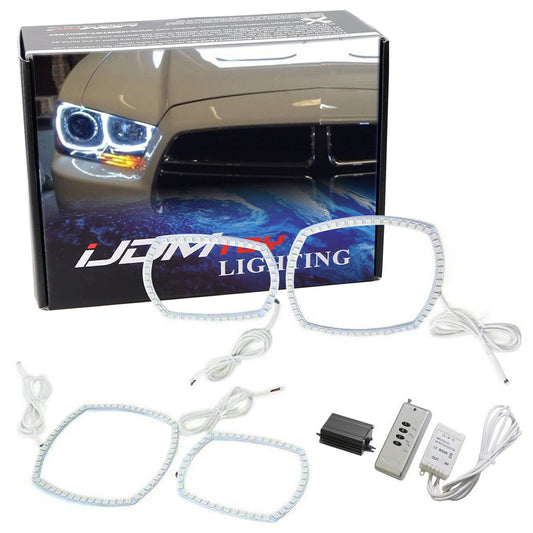iJDMTOY 210-LED RGB Multi-Color LED Angel Eyes Halo Rings Compatible with Dodge 2011-2014 Charger Front Road Illuminating Lights w/Adjustable Setting