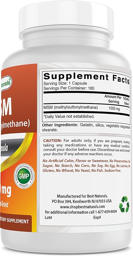 Best Naturals MSM 1000 mg 180 Capsules (180 Count (Pack of 2))