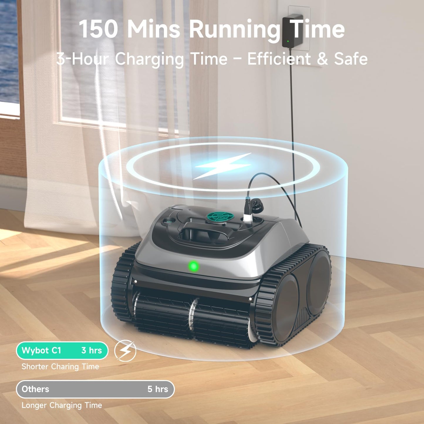 (2025 Upgrade) WYBOT OS7010C - C1 Pool Robot Vacuum, 4-in-1 Cordless Pool Cleaner 180min up to 1,614 Sq,ft, Smart APP Support, Auto Wall & Waterline Cleaning, WiFi & Bluetooth Connect