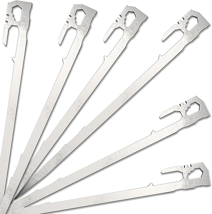 Camping Tent Stakes - Heavy Duty Tent Pegs Outdoor, Metal Tarp Spikes and Inflatable Tent Pole Pins 6 Pack
