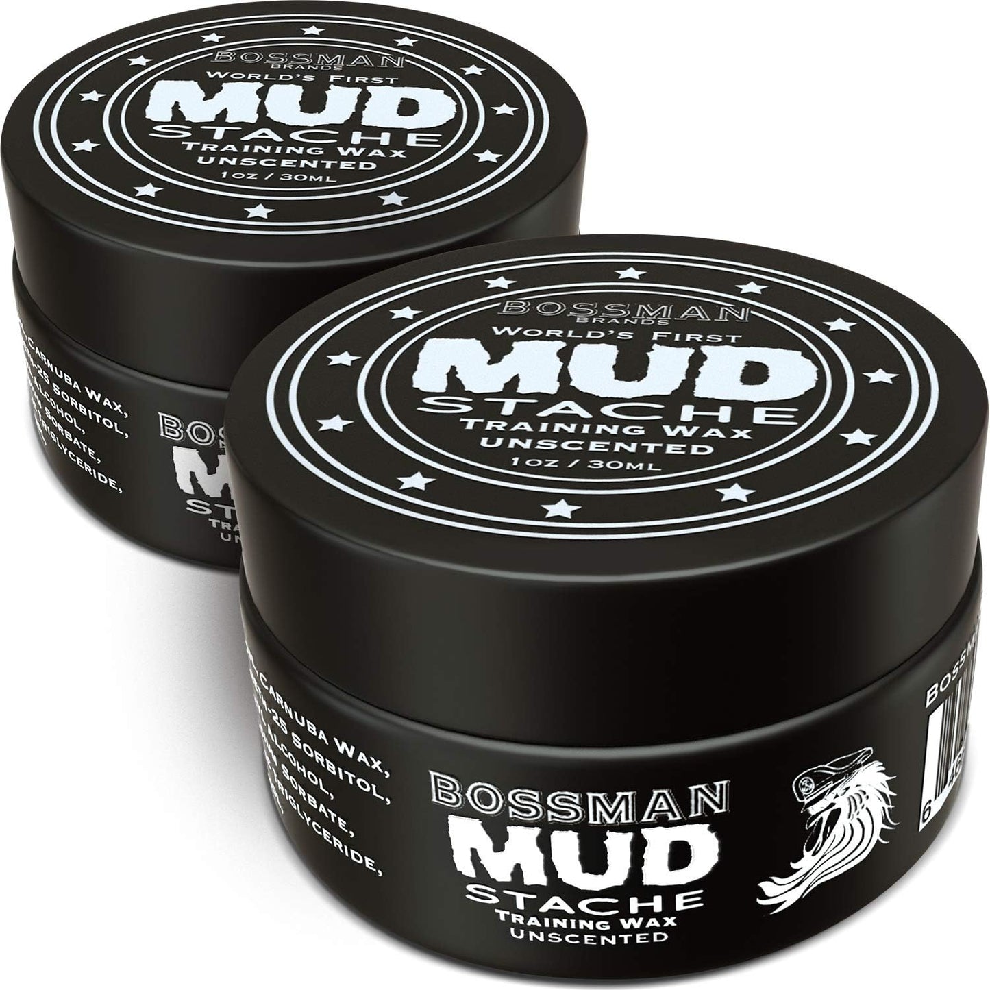 Bossman MUDstache Unscented Mustache Wax for Men (1 oz) - 2 Pack - Strong 24-Hour Hold, Non-Tacky & Easy to Apply for Taming & Styling