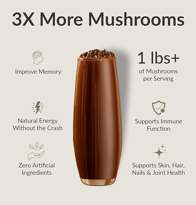 BiOptimizers Mushroom Coffee Alternative – Chocolate Drink – Lion’s Mane, Chaga, Reishi + Collagen Peptides for Focus, Energy & Gut Health – Adaptogenic Mushrooms & MCT Powder – 30 Servings