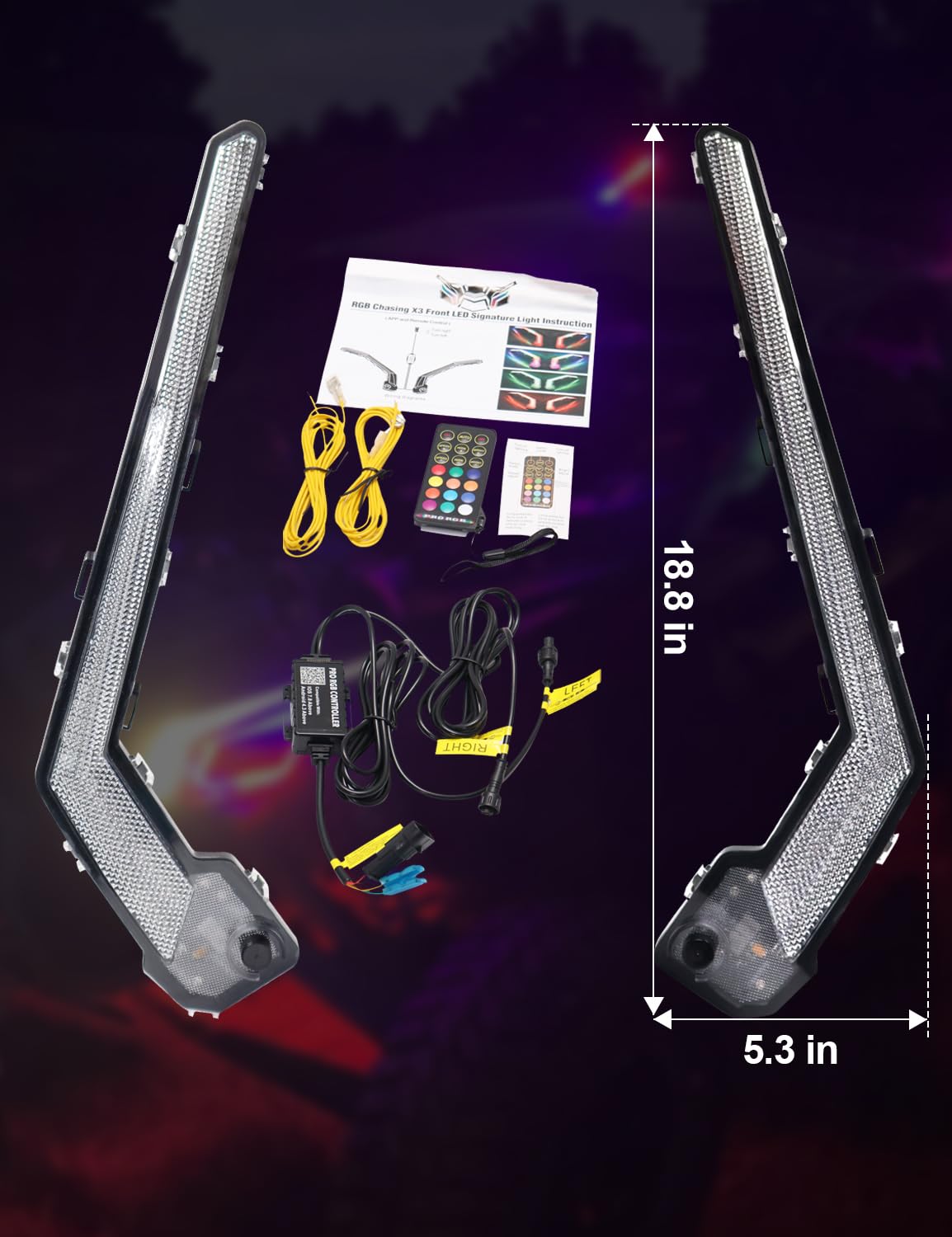 Chelhead X3 Led Fang Lights, RGB APP Remote Controlled, Turning Light Chasing Color Front Signature Light Assembly Compatible with Can Am Maverick X3 XDS XRS Max Turbo R