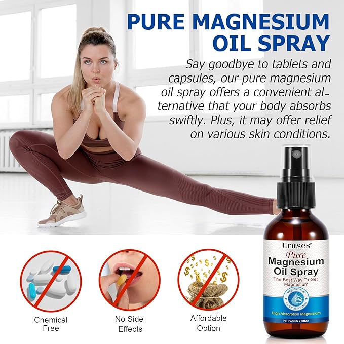 2PCS Pure Magnesium Oil Spray, Magnesium Oil for Feet, Topical Magnesium Spray Glass Bottle, Magnesium Spray for Feet,Magnesium Body Spray,Easy to Absorb & Use