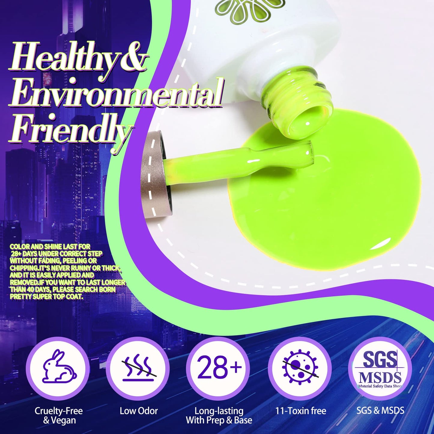 Born Pretty Neon Gel Nail Polish Luminous Glow in Dark Gel Polish Neon Gel Nail Polish Set Fluorescent Gel Polish Orange Hot Pink Blue Yellow Green Purple Vibrant Spring Summer Gel Polish 7ML