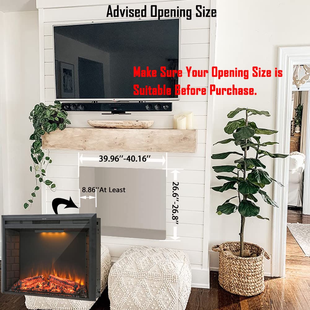 Masarflame 43'' Electric Fireplace Insert, Retro Recessed Fireplace Heater with Fire Cracking Sound, Remote Control & Timer, 750/1500W, Black