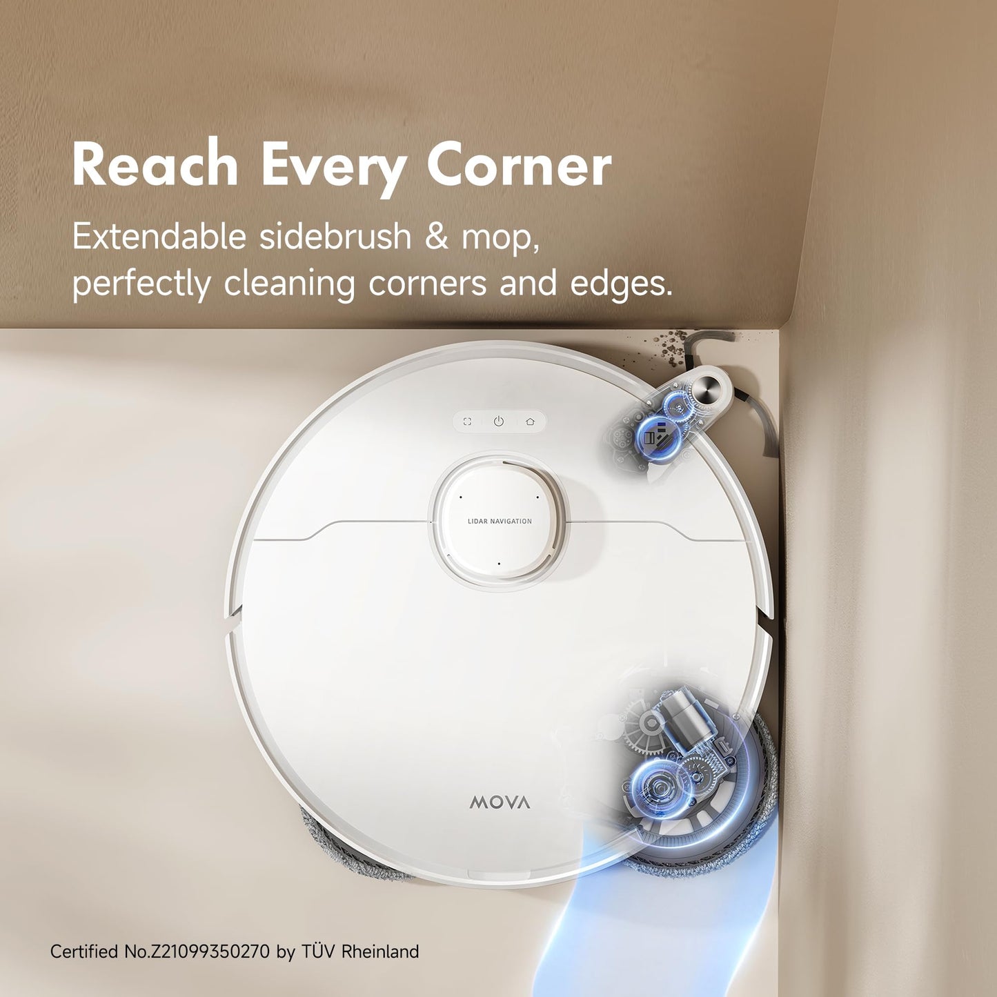 Mova P10 Pro Ultra Robot Vacuum and Mop 13,000Pa Suction, 140°F Hot Water Auto Mop Washing & Drying, Dual Spinning Extenable Mop,10.5mm Lifting for Carpet, 360°Obstacle Avoidance, App Control