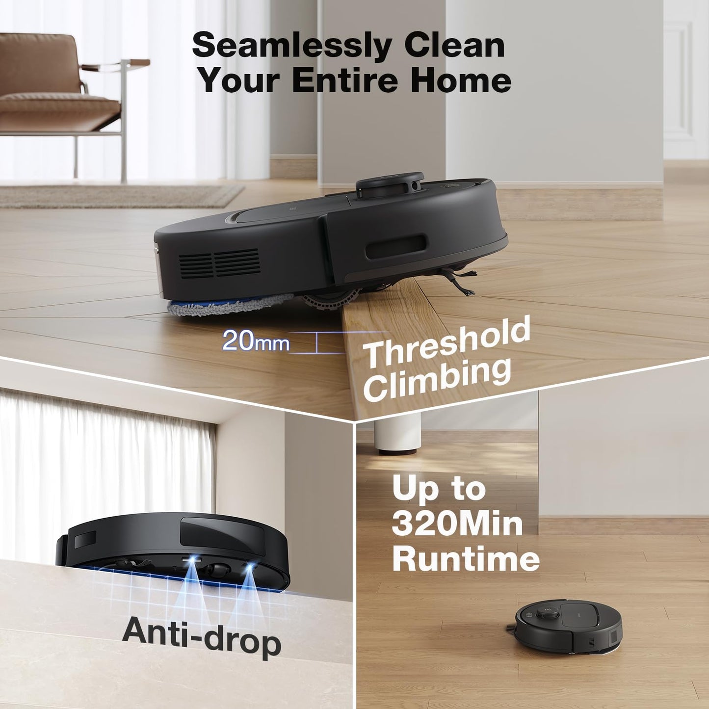 ECOVACS DEEBOT N30 Omni Care Robot Vacuum and Mop, 10000Pa Suction, TruEdge Adaptive Edge Mopping, ZeroTangle 2.0 Technology, Hot Air-Drying, Self-Emptying, Auto-Lift Mopping, Obstacle Avoidance