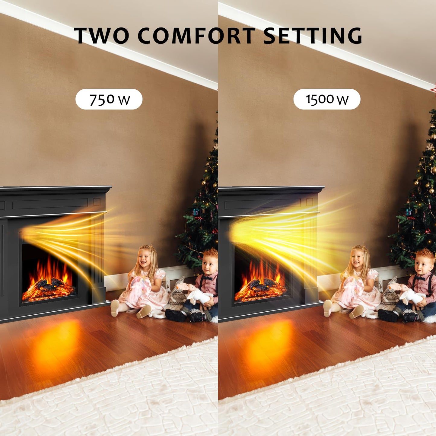 43 Inch Electric Fireplace with Mantel Wooden Surround Firebox TV Stand,FreeStanding Electric Fireplace Heater Entertainment Center,Adjustable Led Flame,750W-1500W,Black