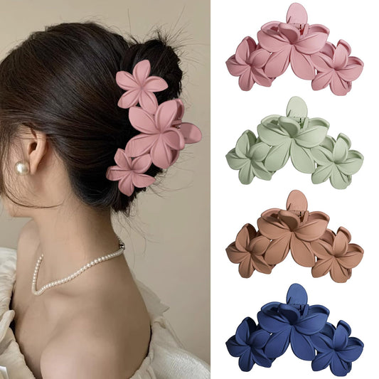 4PCS Plumeria Hawaiian Flower Claw Clips - Large Strong Hold Beach Hair Accessories for Thick Hair (Colorful)
