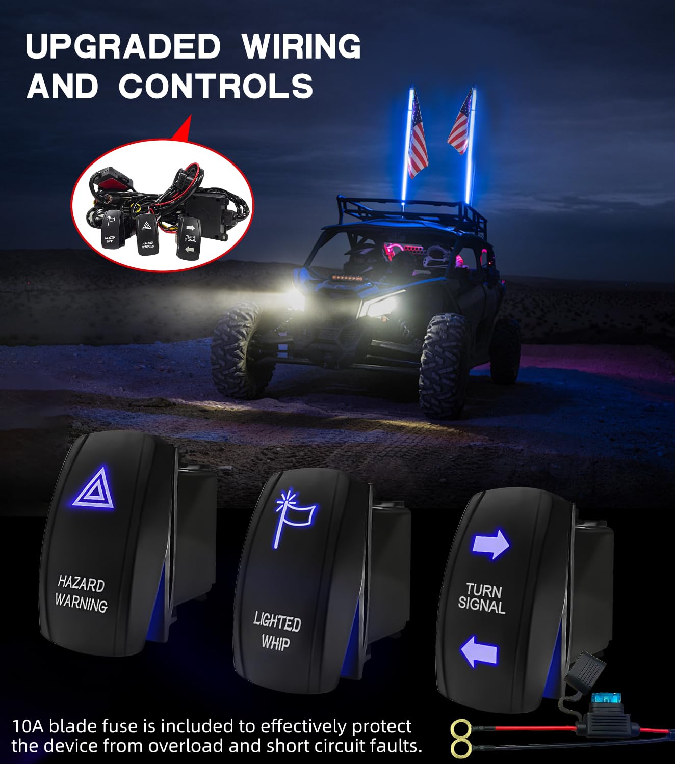 ZIMABLUE 2PC 4FT Whip Lights for Side by Side, App & Remote Control RGB Chasing Lighted Whips with 3 Switchs for ATV UTV Dune Buggy Truck,LED Whips Compatible with Polaris RZR Can-Am Maverick X3