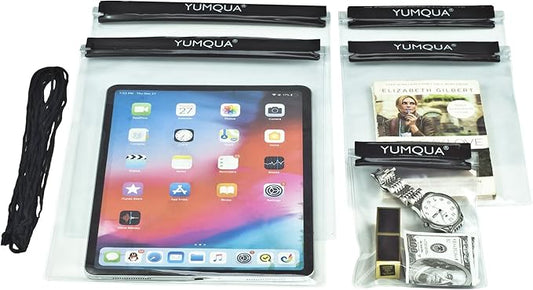 Clear Waterproof Bags 5 Pack Set, Watertight Pouch Holder for Document Map Camera Mobile Phone Car Key, fits Kayaking Boating Hiking Water Sports