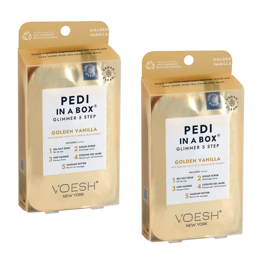 VOESH Pedi in a Box Glimmer - 2 Packs, Golden Vanilla, Pedi in a Box, Spa Pedicure Kit, Sparkly Pedicure, DIY Pedi, Foot Care, At-Home Pedi Products, Vegan Skincare