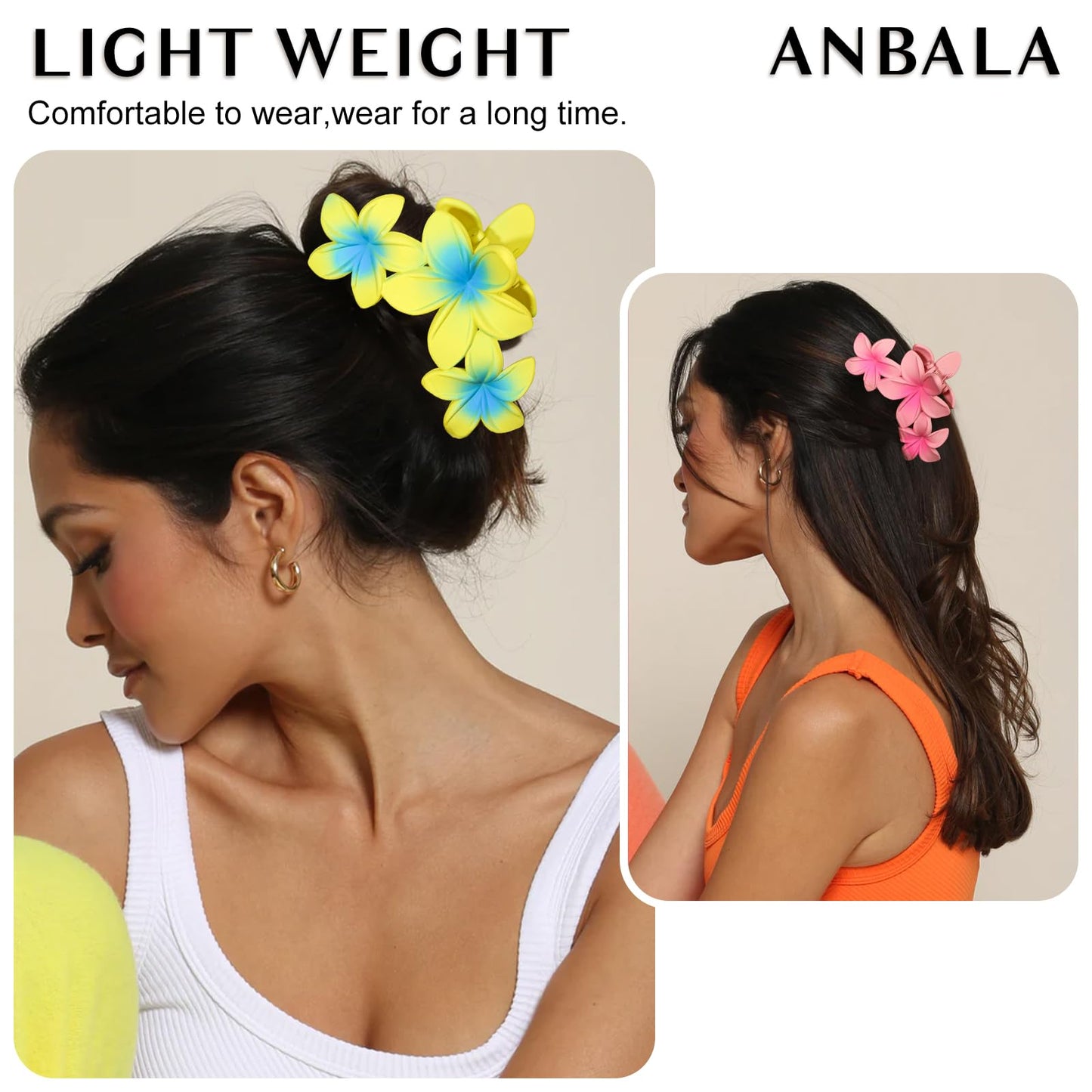 4PCS Plumeria Hair Clips for Thick Hair - Large Hawaiian Claw Clips with Strong Hold and Non-Slip Grip (Colorful)