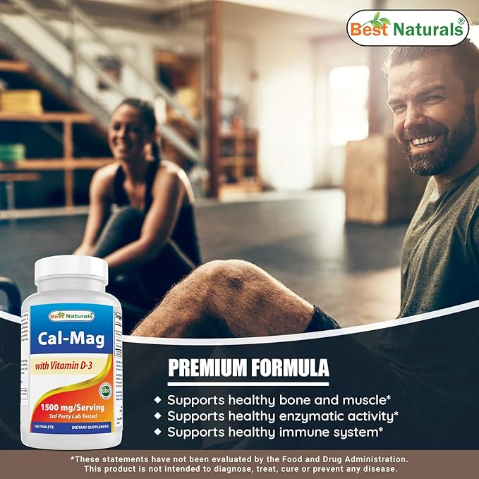 Best Naturals Calcium Magnesium with Vitamin D3 1500mg Serving 180 Tablets (180 Count (Pack of 3))