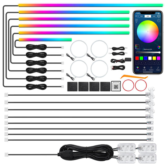 Dreamcolor Acrylic Interior Car LED Strip Light with Wireless APP, RGB 22 in 1 with 175 inches 612 LEDs Fiber Optic Strip Lights for Car, Dual Zone Music Sync Neon Ambient Lighting Kits