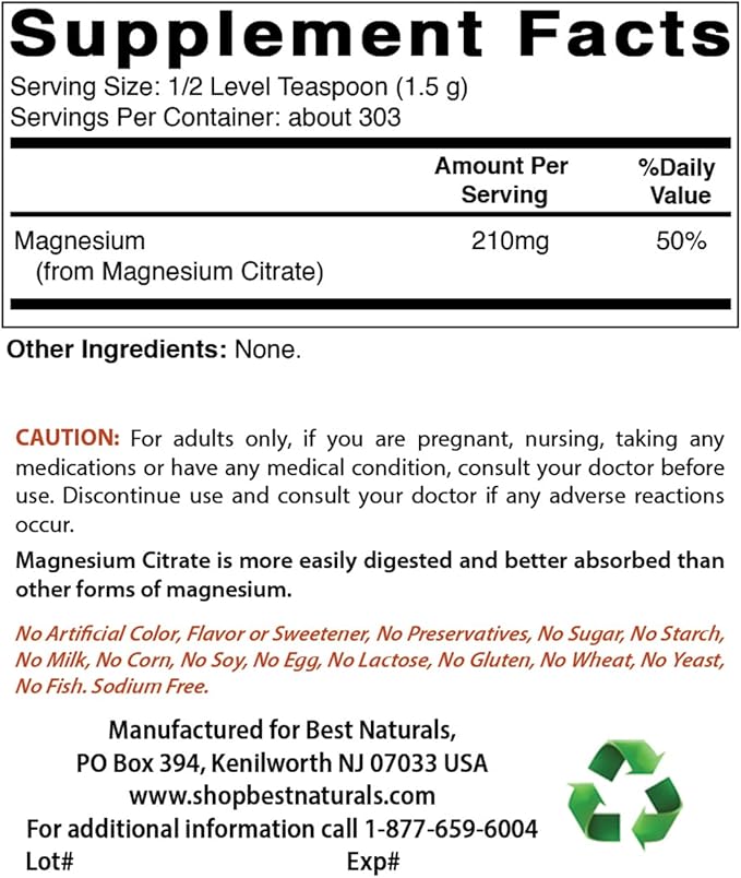 Best Naturals Magnesium Citrate Powder 1 Pound (1 LB (Pack of 2))