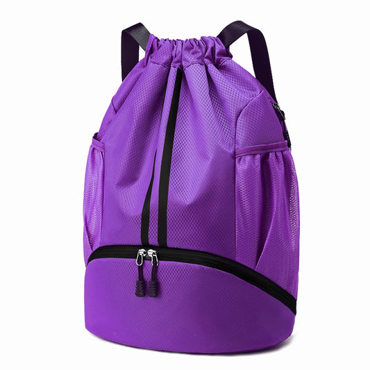 Hoedia Sports Drawstring Backpack - String Swim Gym Bag with Shoes Compartment and Wet Proof Pocket for Women/Men (Purple)
