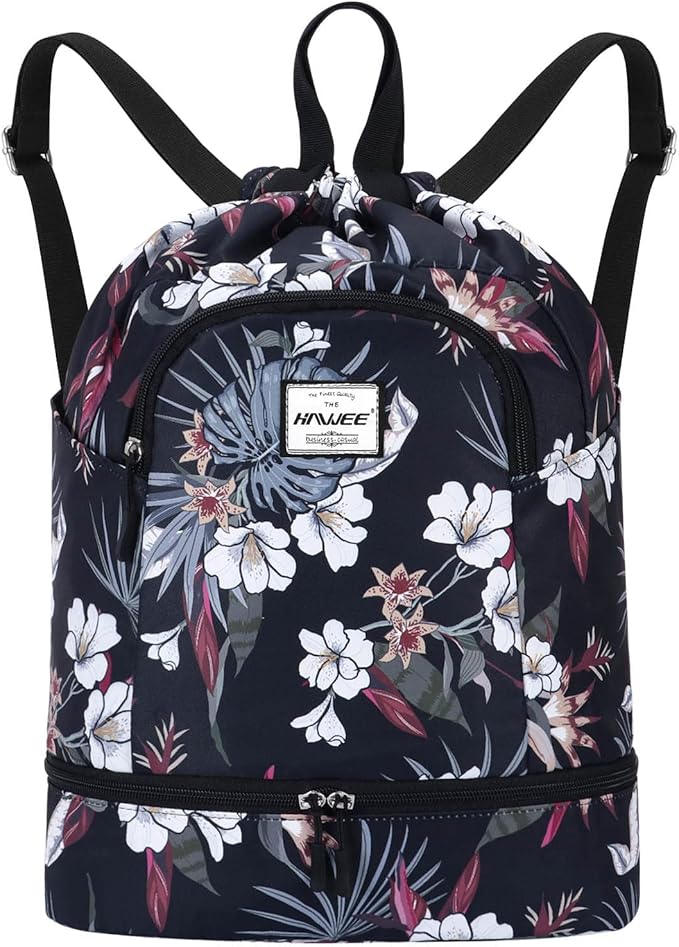 Dry Wet Drawstring Backpack with Shoe Compartment for Women Adjustable Gym Bag