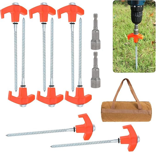 8" Screw in Tent Stakes 8Pcs - Ground Anchors Screw in, Screw in Tent Stakes Heavy Duty, Tent Pegs Camping Stakes,Pegs Camping Stakes, Tent Stakes for Outdoor Camping (8)