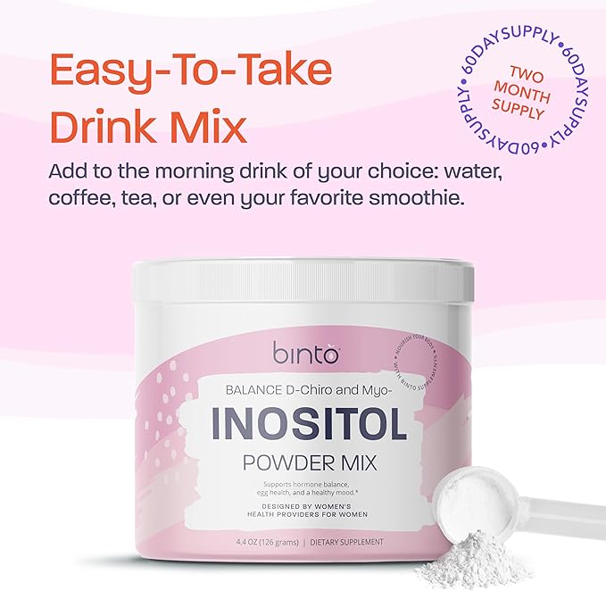 Binto Inositol Powder Mix | 60-Day Supply | 40:1 Ratio of Myo and D-Chiro Inositol | Hormone Balance and Ovulation Support | Preservative Free