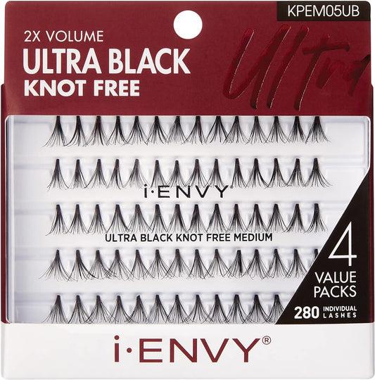 i-ENVY By KISS Ultra Black Knot Free Lashes, Natural & Bold Look, 280 Individual Remy Hair Lashes, Lightweight, Easy-to-Use, Perfect for Subtle Enhancement (Medium)
