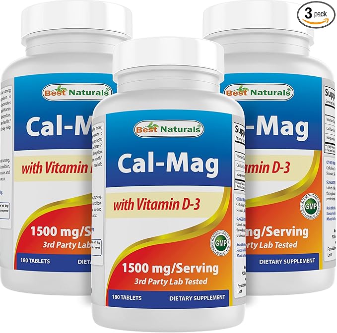 Best Naturals Calcium Magnesium with Vitamin D3 1500mg Serving 180 Tablets (180 Count (Pack of 3))