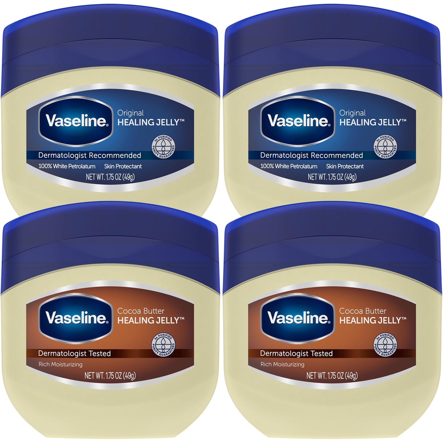 Vaseline Blue Seal Series (Variety 4 Pack)Cocoa Butter, Vitamin E, Aloe fresh, Original