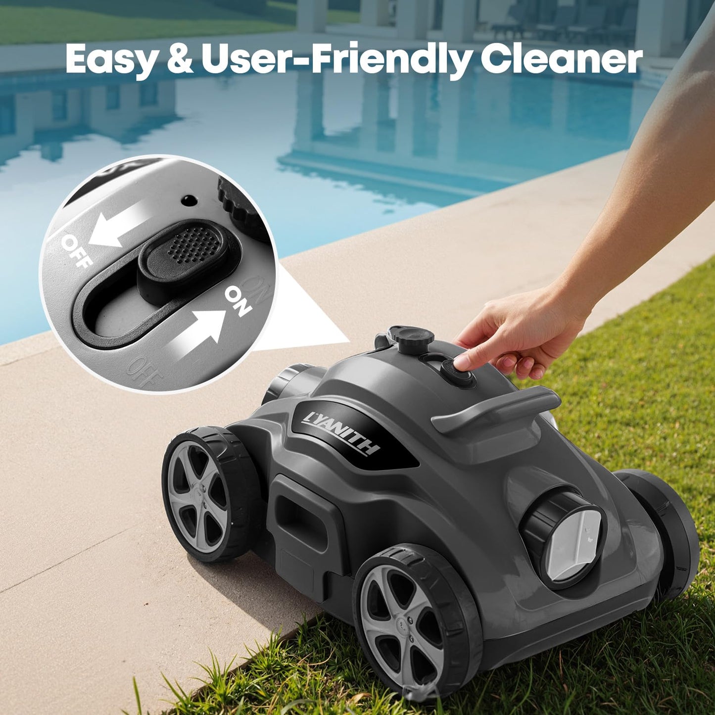 110 Mins Runtime Pool Vacuum for Above Ground Pool, Cordless Robotic Pool Cleaner for Flat Inground Pools up to 1,076 Sq. Ft, Automatic Self-Parking with Dual Strong Brushless Suction Motors