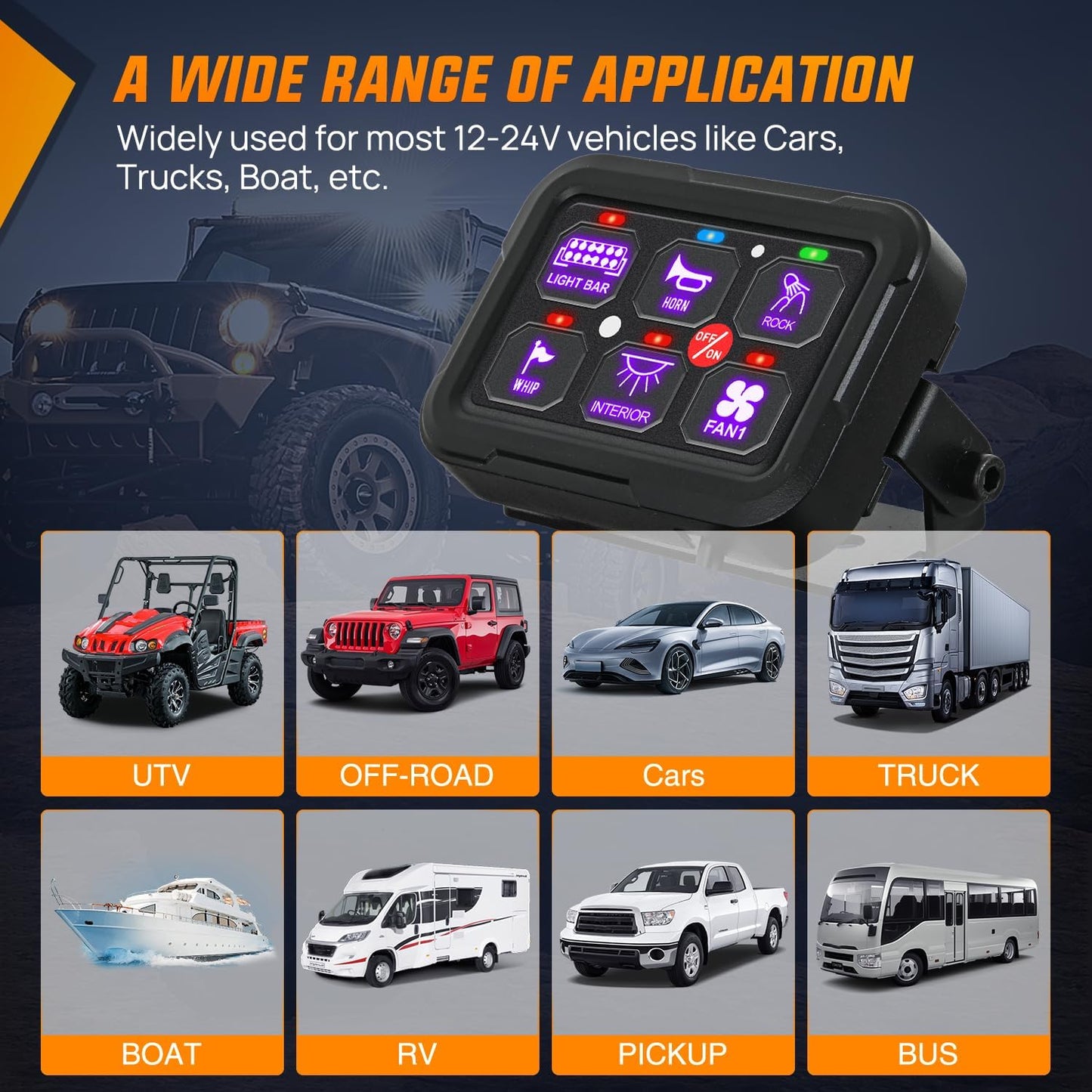 Nilight 6 Gang Switch Panel 12V 24V Universal Circuit Control Relay System with RGB Backlight APP Fuse Wiring Harness Automatic Dimmable ON Off LED Switches Pod for Car Pickup Truck Camper SUV