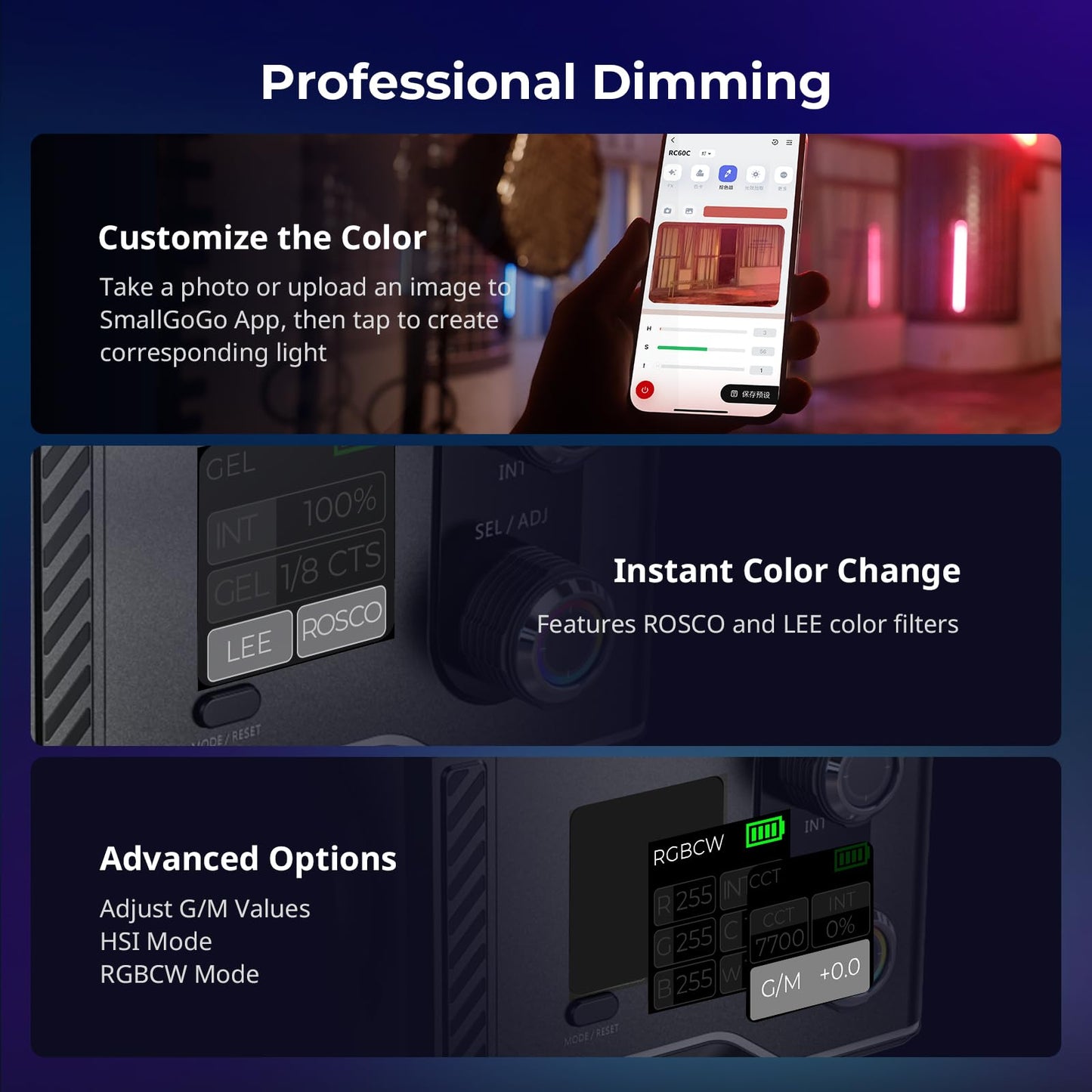 SmallRig RC 60C RGB LED Video Light, 3400mAh Battery 45min Runtime, APP Control, Potable Palm-Sized Continuous Output Lighting 2500K-10000K, for Photography/Video/Studio, Lite Edition