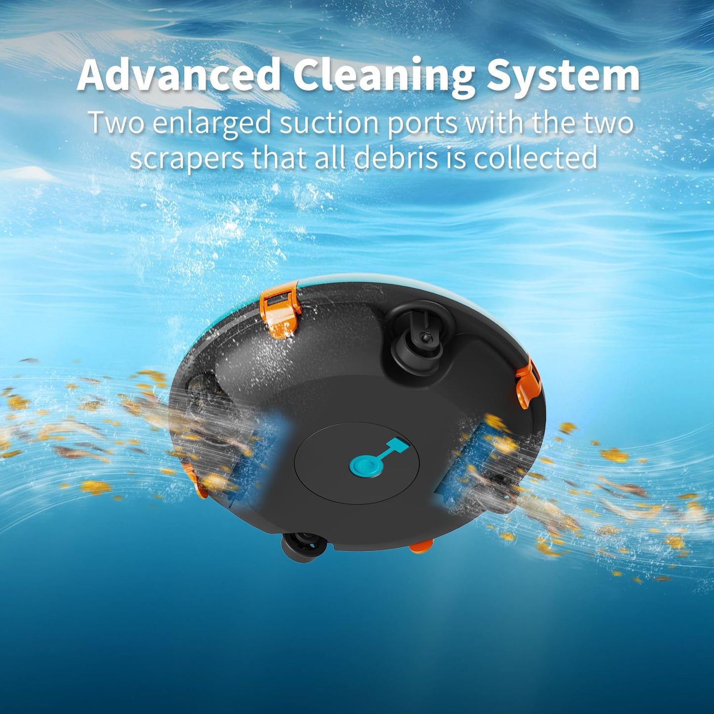 LVKE L1 Cordless Robotic Pool Cleaner, Pool Vacuum for Above Ground Pools with Obstacle-Crossing, 70 Mins Runtime, 40W Powerful Suction, Auto-Parking, Ideal for Flat Pools up to 38 Feet, Orange
