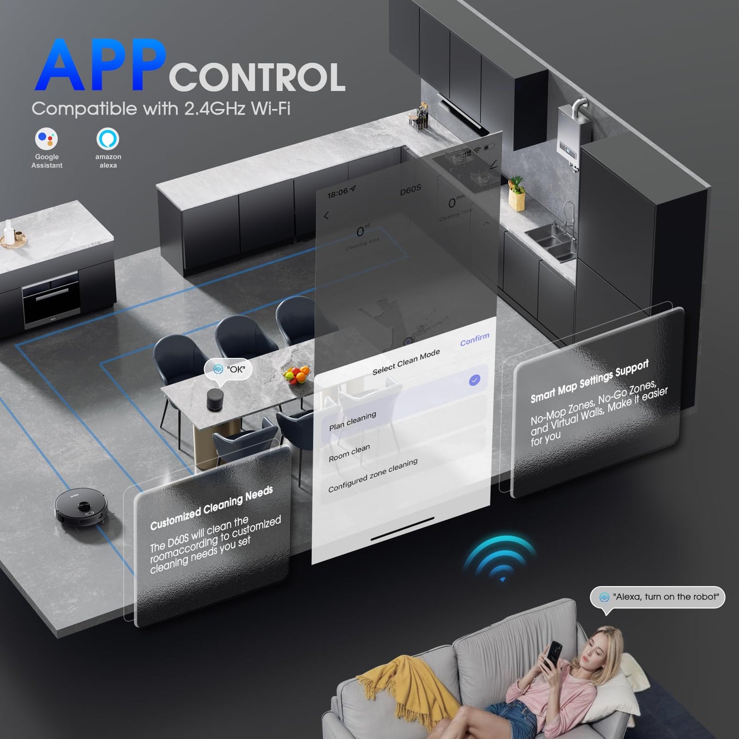 Robot Vacuum and Mop, Mapping Robotic Vacuums Cleaner with LiDAR Navigation Smart & Strong Suction, WiFi/App/Alexa/Voice Control, Obstacle Avoidance, for Home, Wood/Hard Floors, Pet Hair -Grey