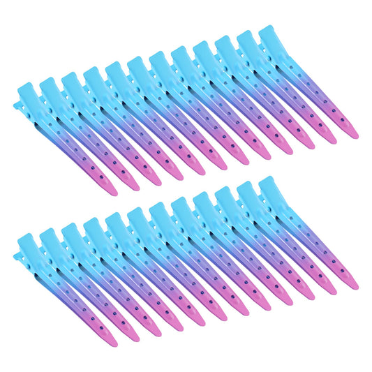 24 Packs Duck Bill Clips, Bantoye 2.75 Inches Rustproof Metal Alligator Curl Clips with Holes for Hair Styling, Hair Coloring, Gradient Blue