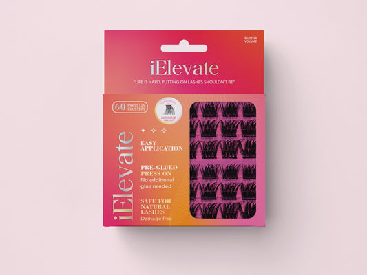 iElevate Press on Lashes, Lash clusters, Self Adhesive lashes, No glue lashes, Pre-bonded lashes (VOLUME) Reusable 10-14mm