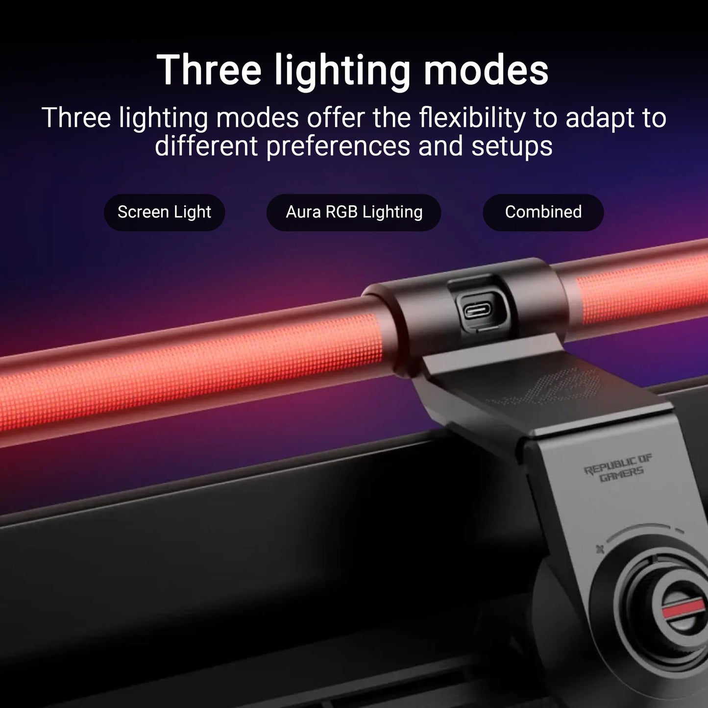 ASUS ROG Aura Monitor Light Bar (ALB01) - Asymmetrical Lighting bar, 3 Modes, RGB Lighting, USB-C, Patented clamp, Magnetic Buckle, Aura Sync Compatible, DisplayWidget Center, Quick Installation