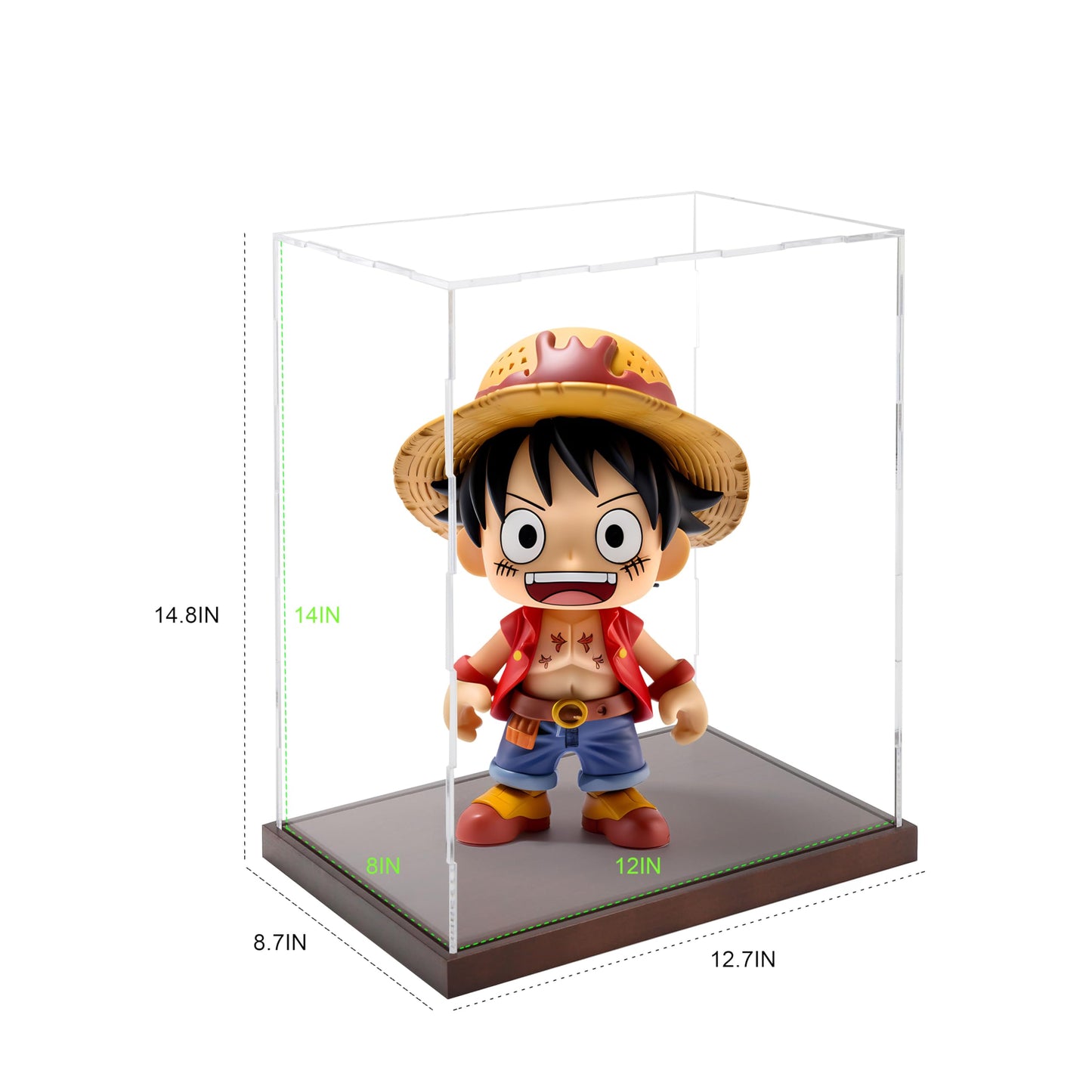 Clear Acrylic Display Box for Figure Collectibles Display Case Organizing Toys Case with Solid Built-in Wooden Base(11.8x7.9x13.8 inch; 30x20x35 cm)