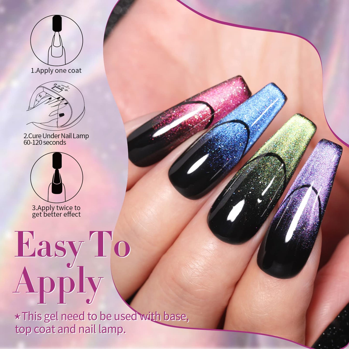 Born Pretty 9D Magnetic Gel Nail Polish Reflective Glitter Gel Polish Holographic Colorful Cat Magnetic Gel Polish Set 7ML 6PCS