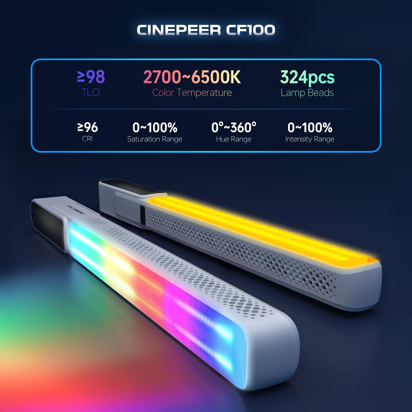 ZHIYUN CINEPEER CF100 100W RGB Light [Official] Stick Handheld LED Video Light Wand 2700K-6500K CRI 96+ TLCI 98+ Portable Fill Light with 6 Light Effect Continuous Output Photography Tube Combo