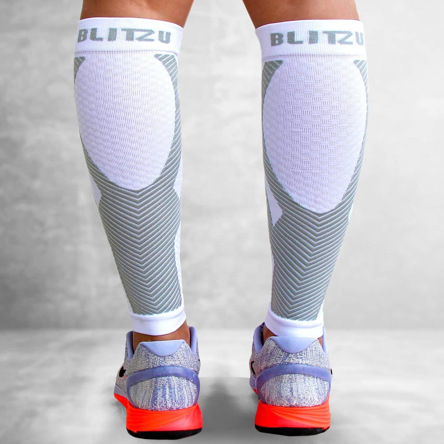 BLITZU Calf Compression Sleeves for Men and Women. Footless Compression Socks Support for Varicose Vein, Nursing, Running. Leg Sleeve Brace for Shin Splints, Pain Relief & Reduces Swelling White S-M