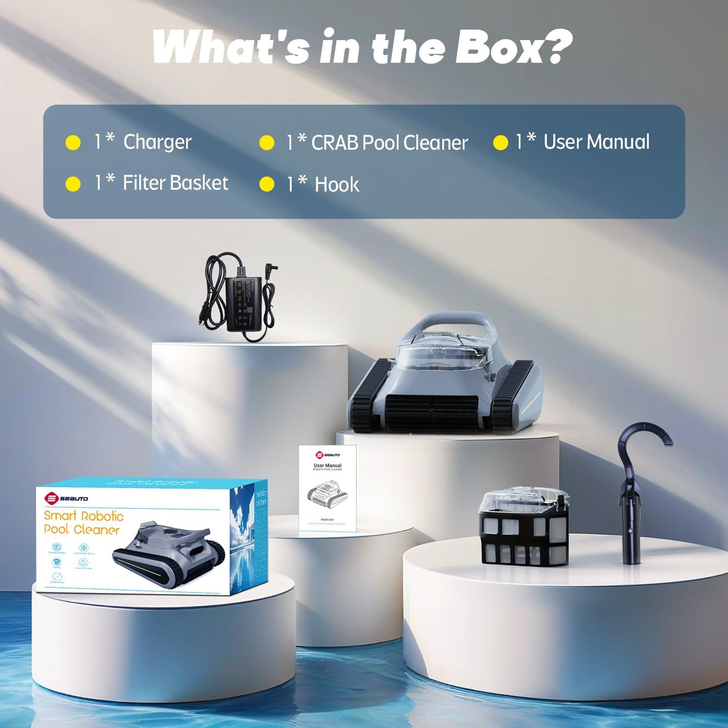 Seauto Crab Robotic Pool Vacuum, Wall-Climbing Robot, Automatic Pool Cleaner, Suitable for Walls and Floors of 1614 Square Feet Pool , Black/Grey