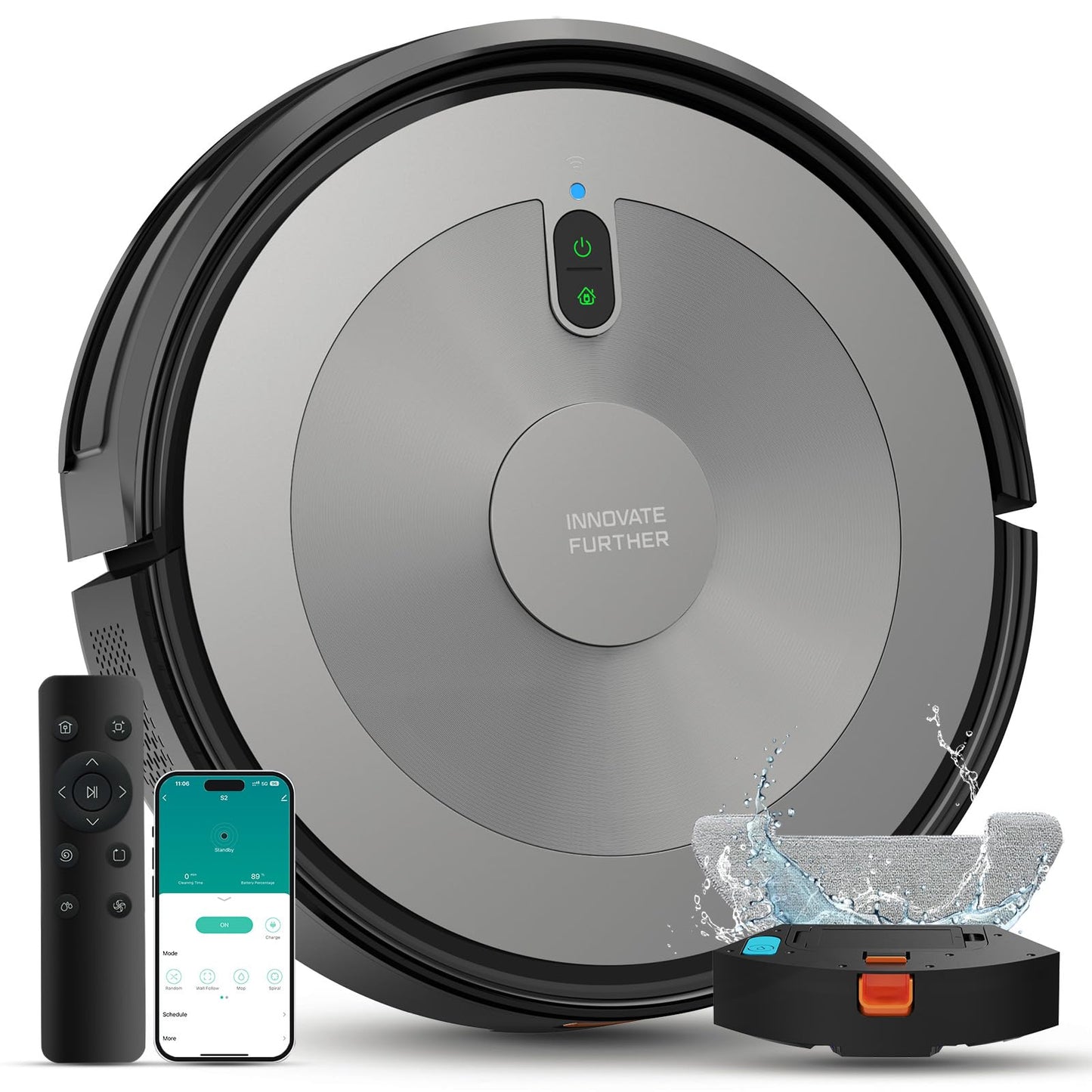 AZQQ Robot Vacuum and Mop - Robotic Vacuums Cleaner 3000 Pa Strong Suction, Smart Efficient Navigation, Automatic Recharge, Anti-Fall, 6 Cleaning Modes, Pet Hair Removal, App/Alexa/Voice Control