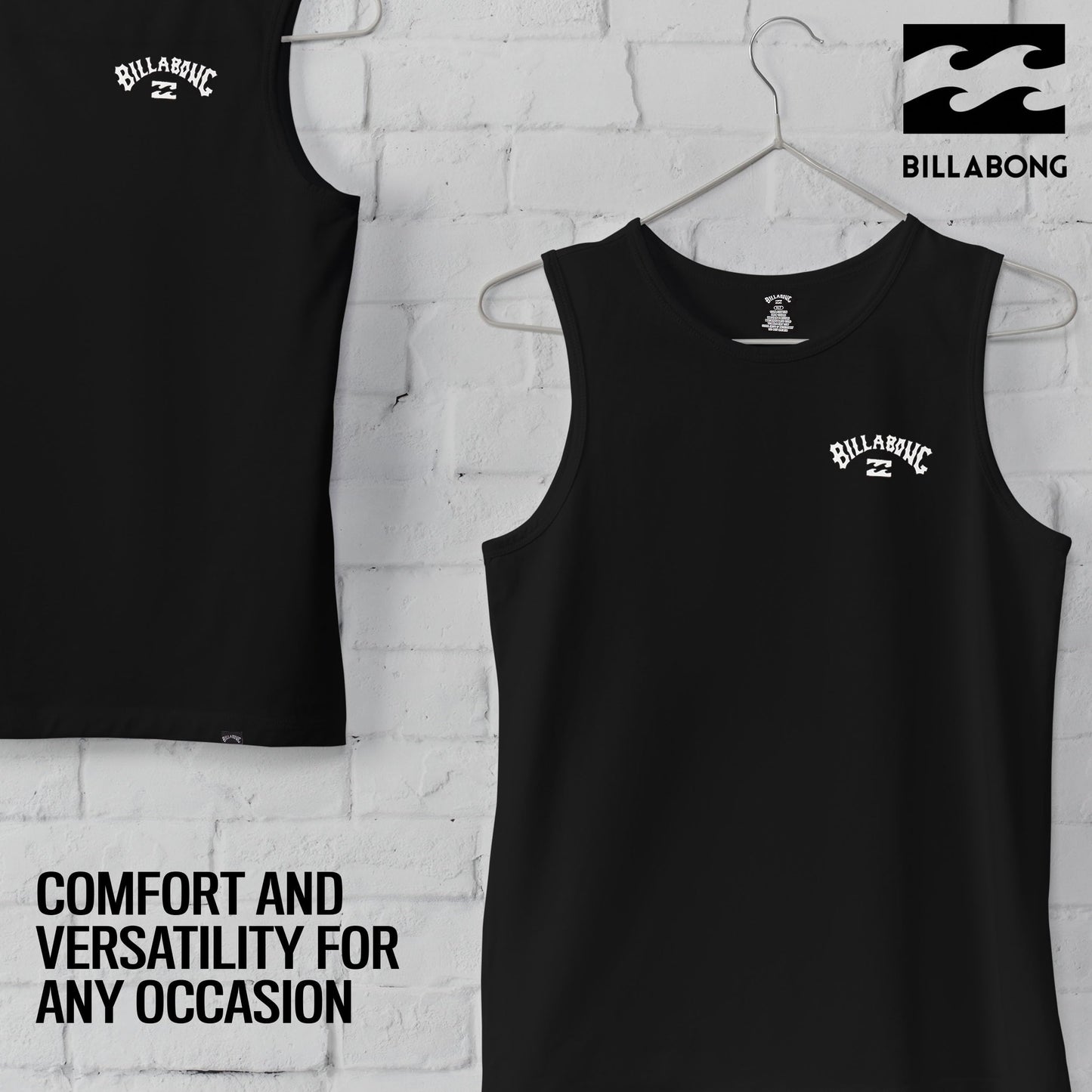 Billabong Big and Tall Sleeveless Shirts for Men - Cotton Mens Muscle T Shirts Black