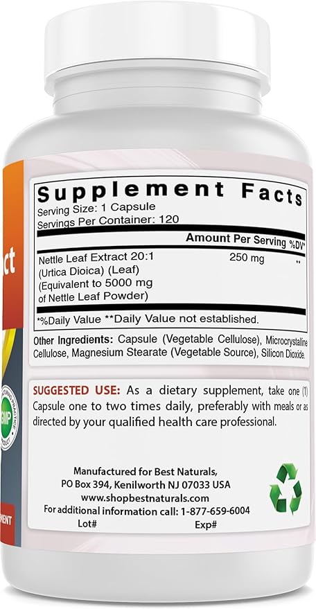 Best Naturals Nettle Leaf Extract 5000 mg Equivalent Per Serving- 120 Capsules