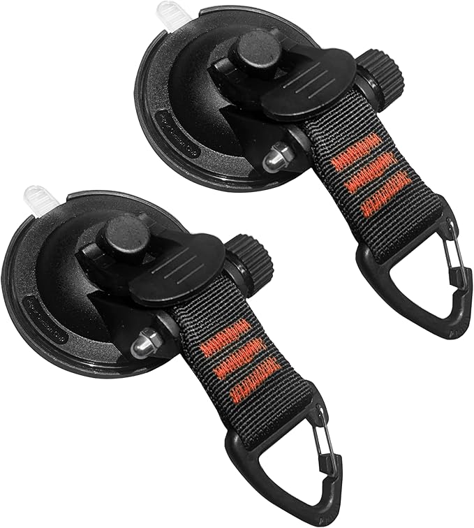 Suction Cups Hooks,Heavy Duty 2 Pieces with Rotatable Hooks Tie Down Suction Cup Camper Accessories with Viscous Silicone Strong Power for Car Boat Awning Camping Trap.(2 pcs Black)