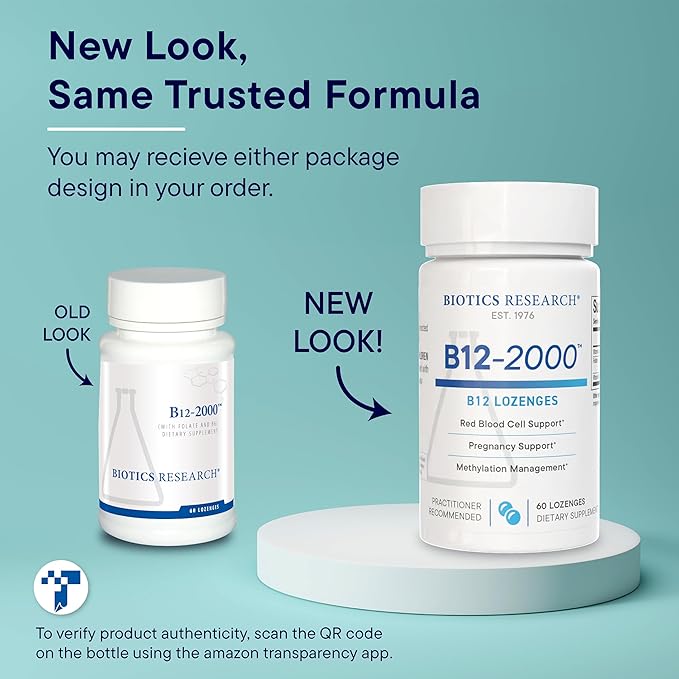 Biotics Research B12-2000™ Vitamin B12 2000 mcg, B6, Folate Supplement - Supplies high Potency Level of B6, B12 Vitamins and folate - Natural, Delicious Berry Flavor, Dissolves Easily -60 Lozenges