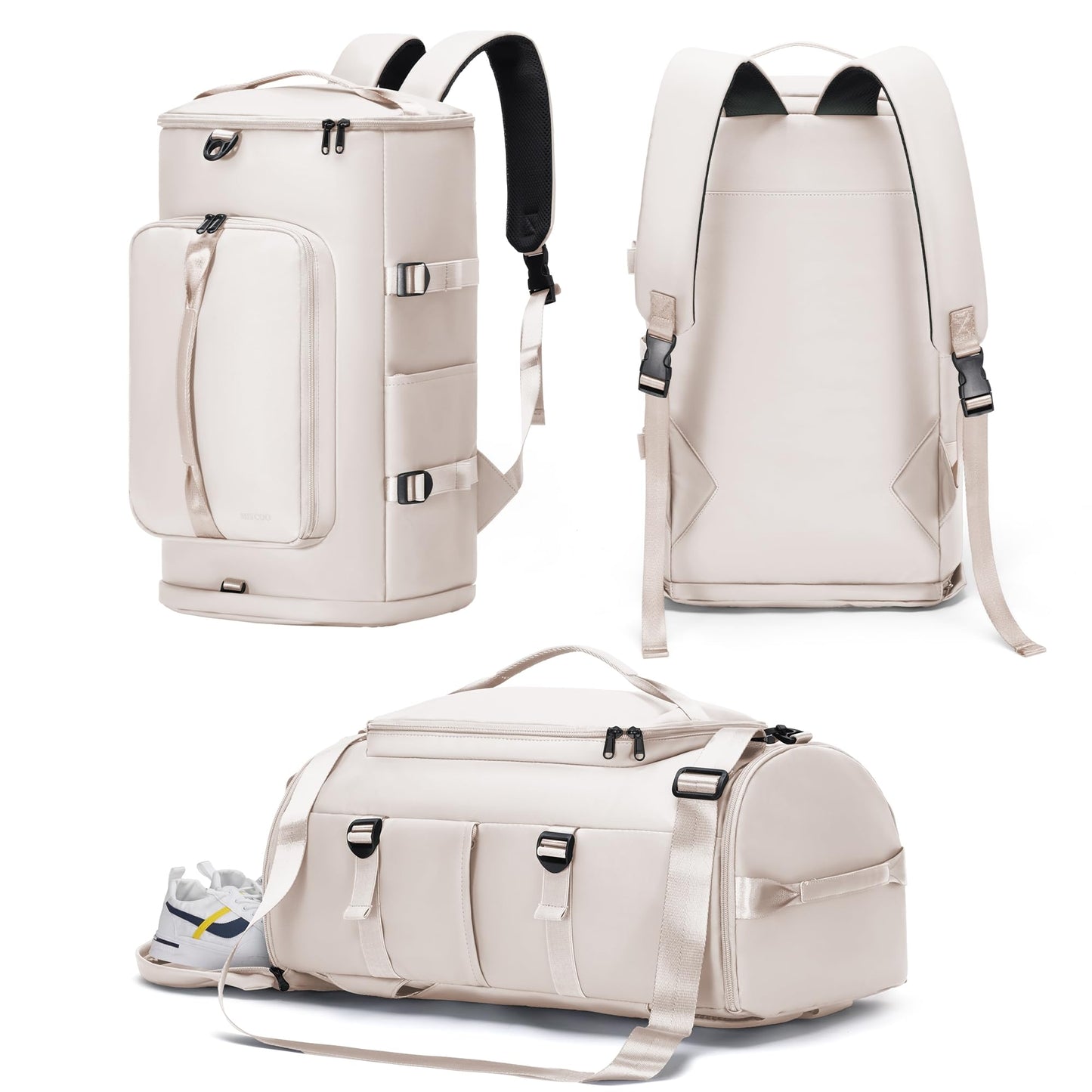 Gym Bag for Women and Men Sports Duffle Bag Travel Backpack Weekender Overnight Bag with Shoes Compartment and Wet Pocket Beige - MIYCOO